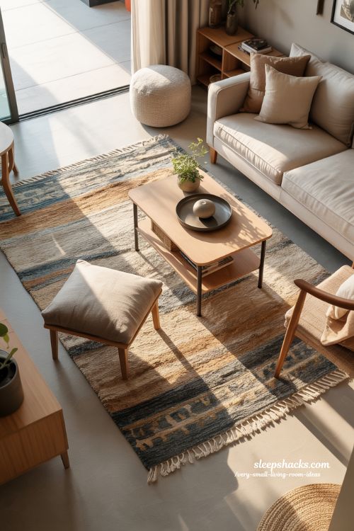 Strategic Rugs to Define Zones in Very Small Living Rooms