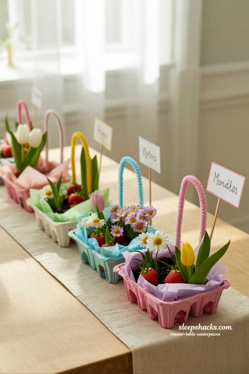 Strawberry Carton Easter Table Centerpieces & Guest Favors