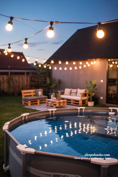 String Lights Above Ground Pool Cozy Budget Backyard Night