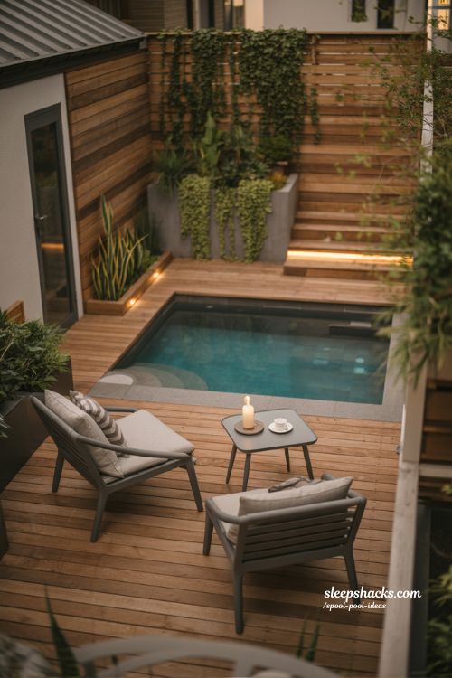 Stylish Wood Deck Surrounding a Cozy Small Spool Pool