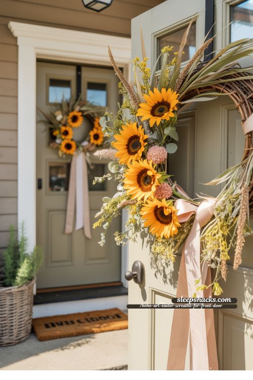 Sunflower Boho Easter Wreath Front Porch Decor