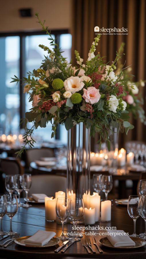 Tall Dramatic Wedding Table Centerpieces