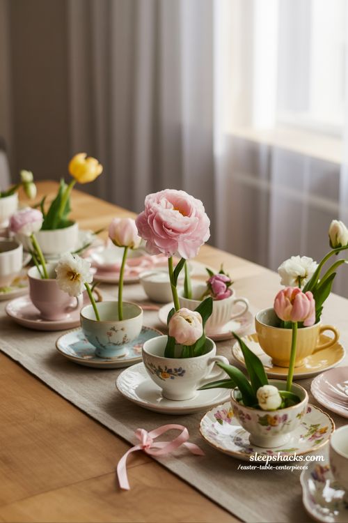 Tea Cup Flower Centerpieces for Easter Tables