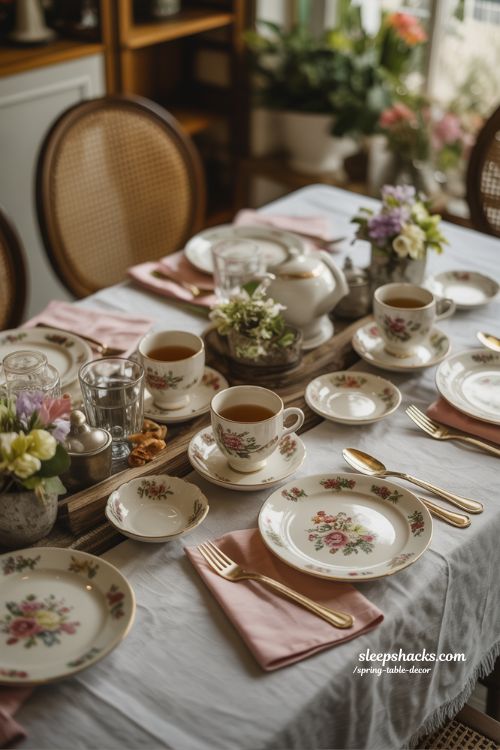 Tea Party Spring Table Setting Vintage Charm
