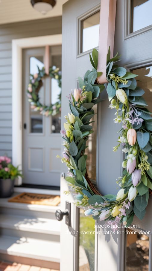 Teardrop Floral Swag Cheap Easter Wreath on Front Door