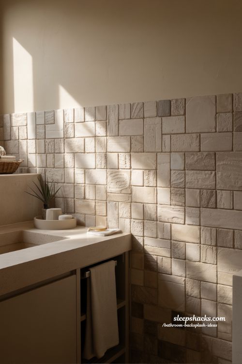 Textured Stone Tile Bathroom Backsplash Ideas for a Spa-Like Retreat