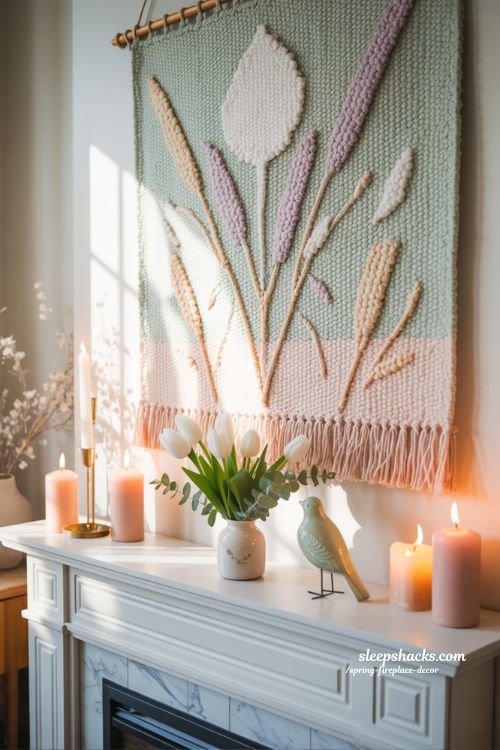 Textured Tapestries and Wall Hangings Above the Mantel for Spring