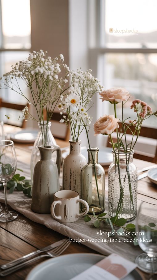 Thrifted Vase Mix and Match Wedding Table Decor Ideas