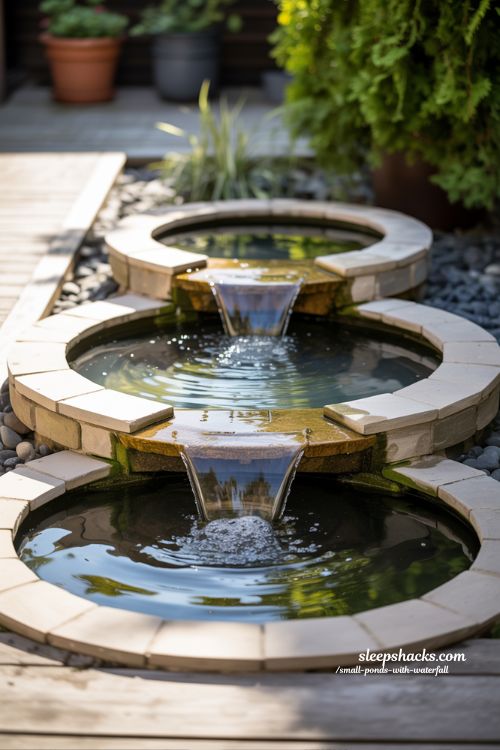 Tiered Basin Small Ponds With Waterfall Ideas Layered Backyard Design
