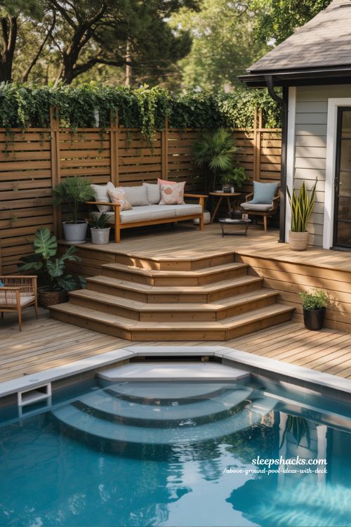 Tiered Entry Deck With Privacy Fencing Above Ground Pool Ideas