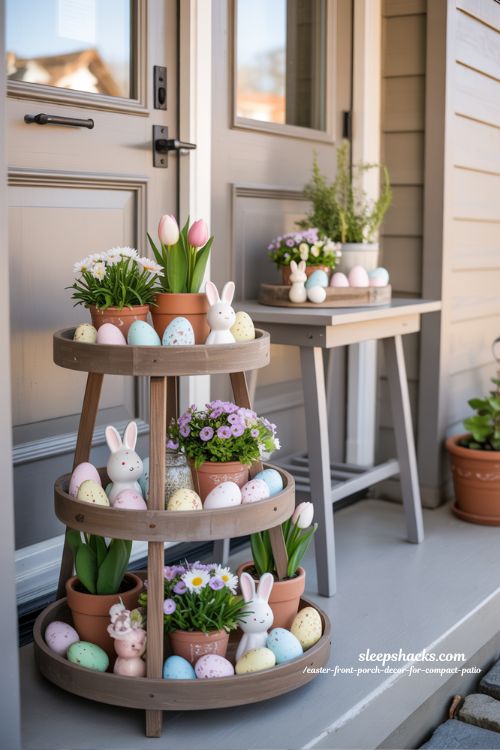 Tiered Tray Easter Display For Compact Front Porch Decor