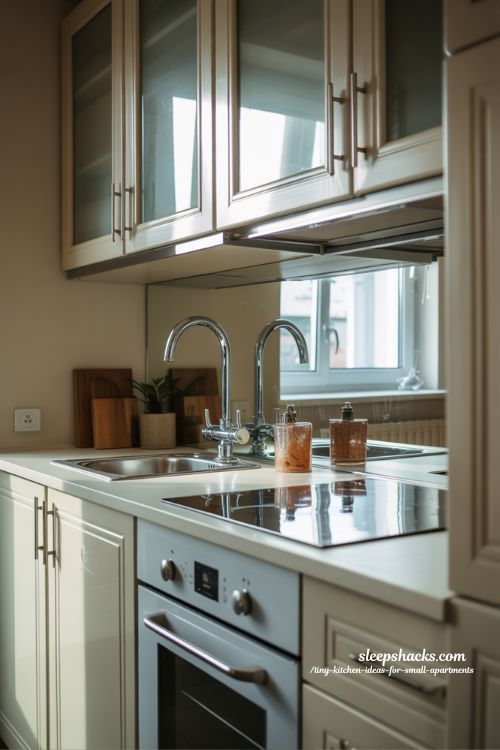 Tiny Kitchen Ideas For Small Apartments Using Mirrors And Reflective Surfaces