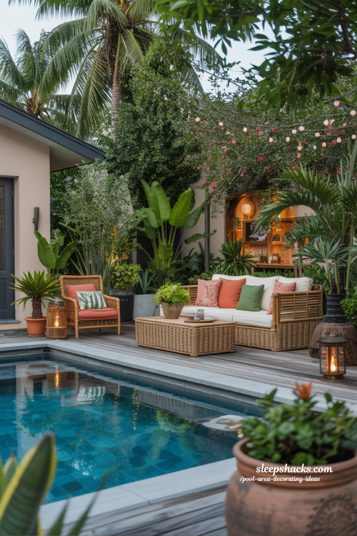 Tropical Paradise Pool Deck Ideas for Vibrant Backyard Retreat