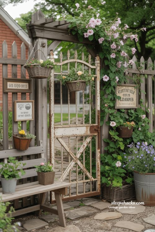 Upcycled Antique Garden Gates with Whimsical Vintage Charm