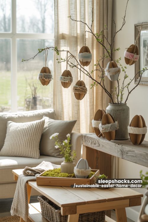 Upcycled Cardboard Easter Eggs Sustainable Spring Living Room Decor