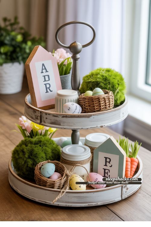 Upcycled Easter Tier Trays DIY and Thrifted Decor Ideas