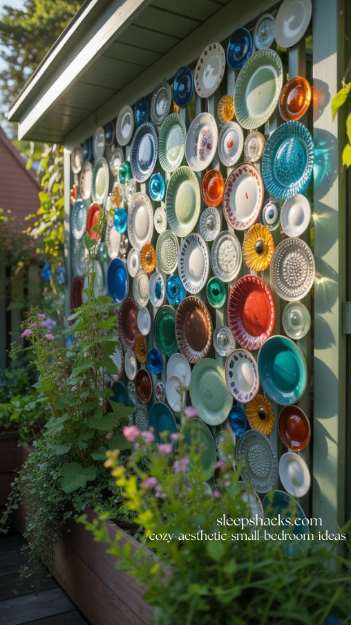 Upcycled Window Plate Mosaic for Colorful and Eco-Friendly Garden Wall Art