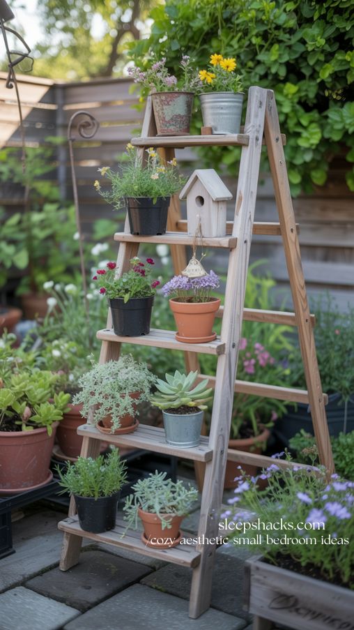Vertical Ladder Garden Art for Multi-Level and Charming Outdoor Displays