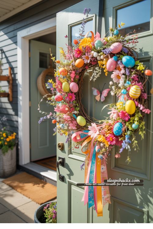 Vibrant Mix-and-Match Boho Easter Wreath Front Porch Decor