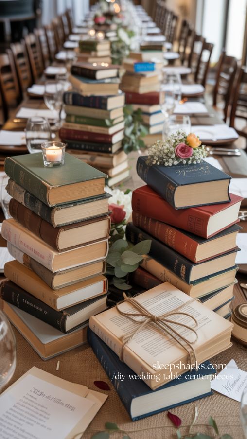 Vintage Book Stack Wedding Centerpieces