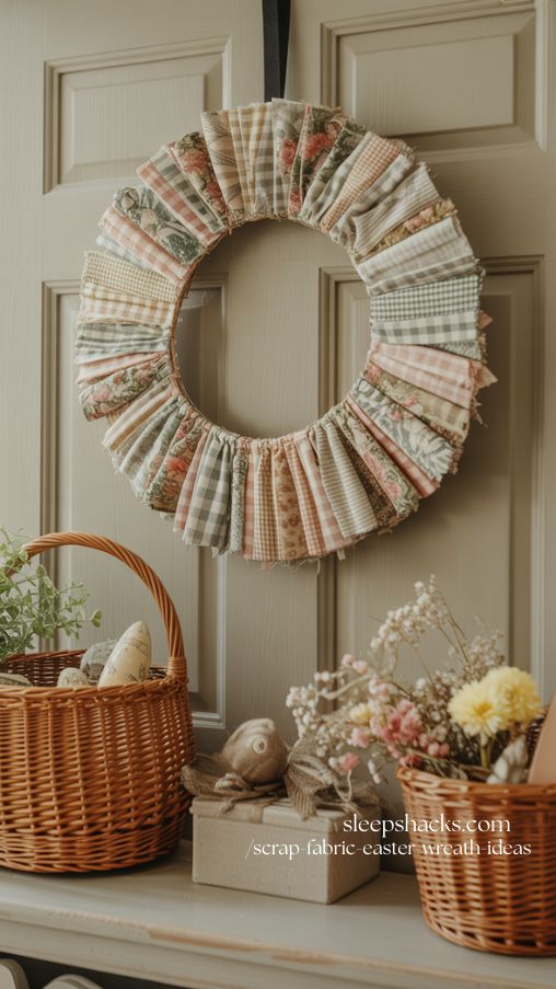 Vintage Fabric Collage Easter Wreath