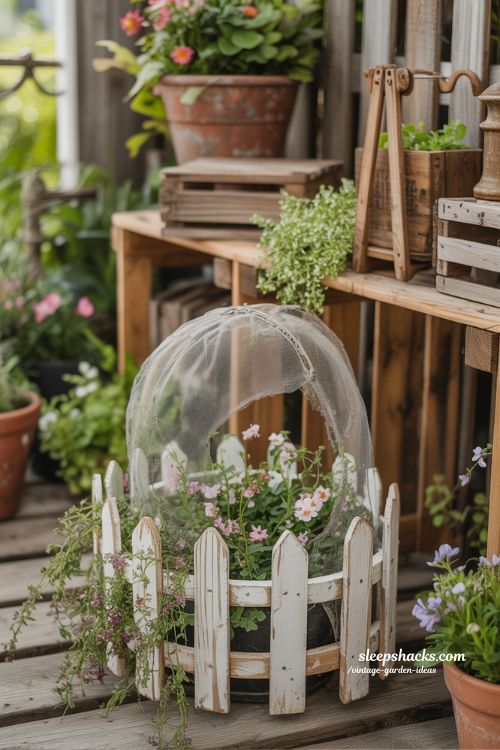 Vintage Fence Cloches with Whimsical Garden Charm