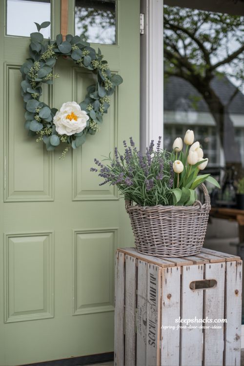 Vintage Spring Front Door Decor Ideas with Fresh Floral Accents
