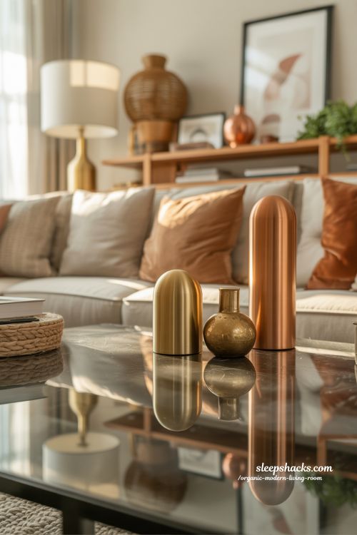 Warm Metallic Accents Organic Modern Living Room