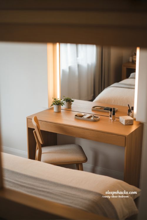 Warm Minimalist Bedroom Vanity Ideas Sleek Wood and Cozy Design