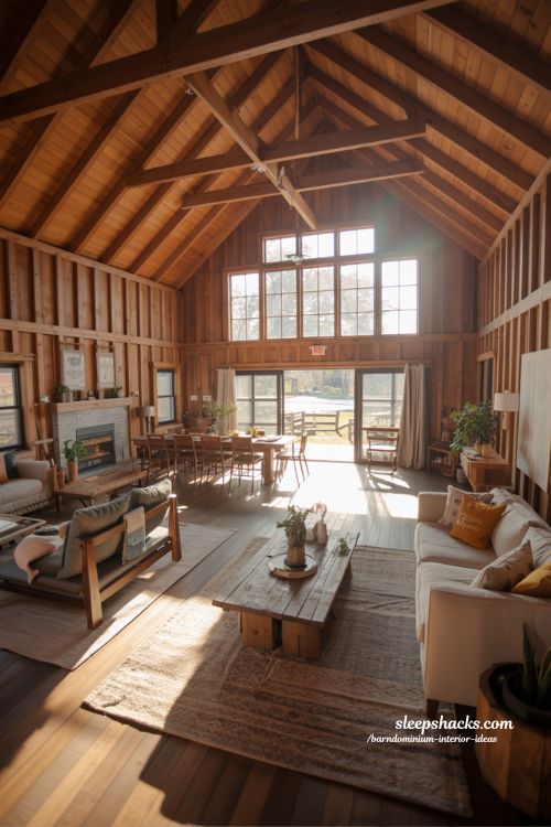 Warm Open Floor Plan Barndominium Interior