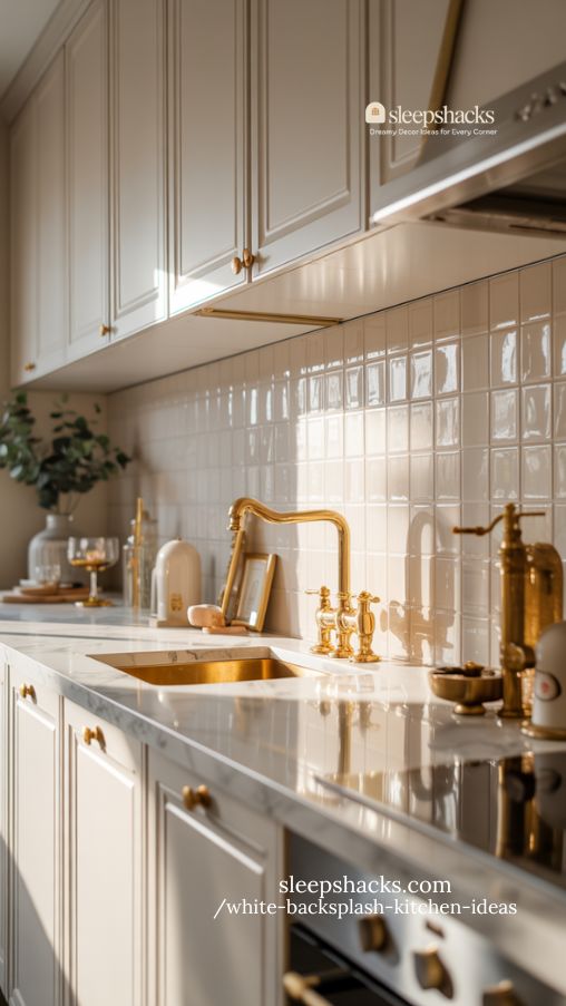 White and Gold Kitchen Backsplash Ideas for Luxe Elegance
