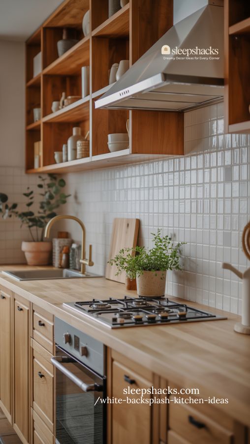 White and Wood Kitchen Backsplash Ideas for Warm Minimalism
