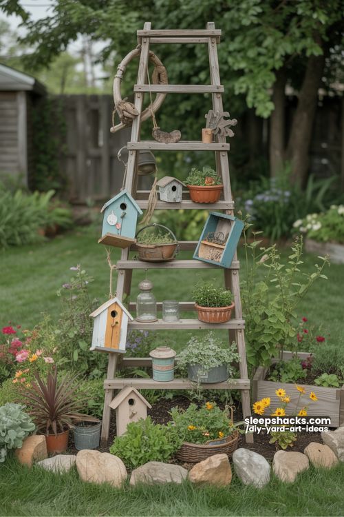 Wooden Ladder Garden Display for Backyard