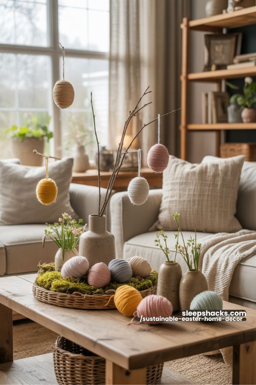 Yarn-Wrapped Easter Eggs for Whimsical Sustainable Decor