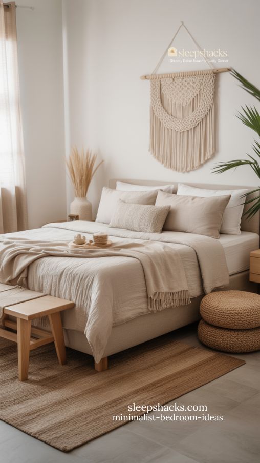 boho minimalist bedroom with neutral textures and relaxed styling
