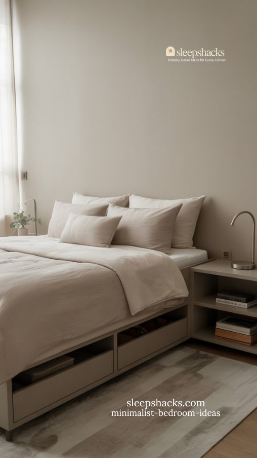 curated minimalist bedroom with functional essentials and calm neutral tones