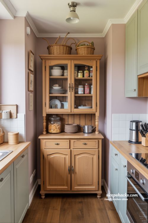 small kitchen ideas freestanding cupboard with vintage charm