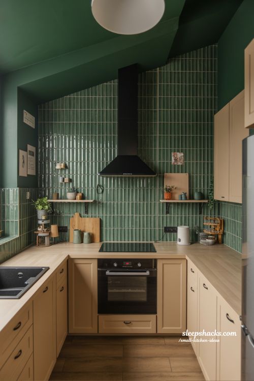 small kitchen ideas high ceilings bold feature wall