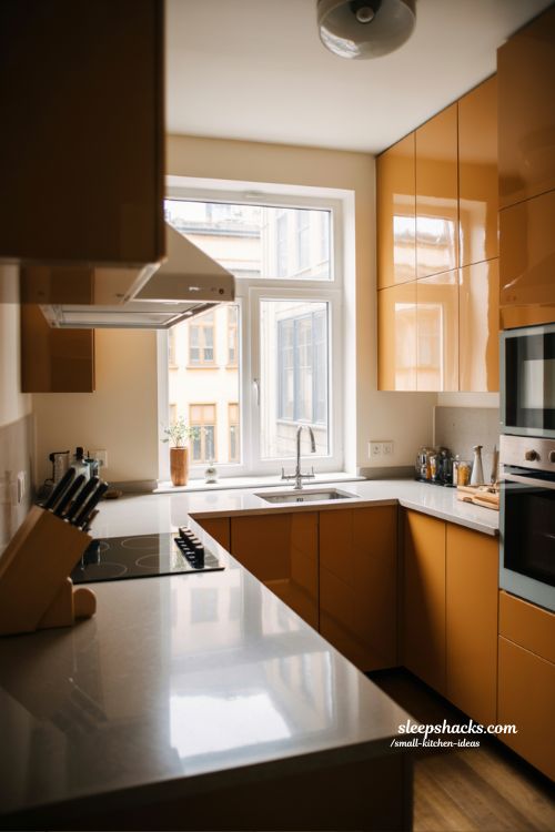 small kitchen ideas lacquered reflective surfaces for brightness