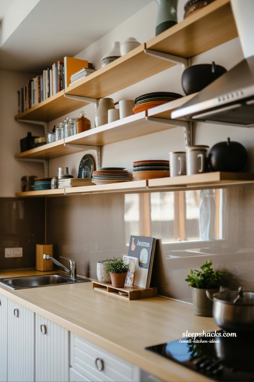 small kitchen ideas maximize space with open shelving