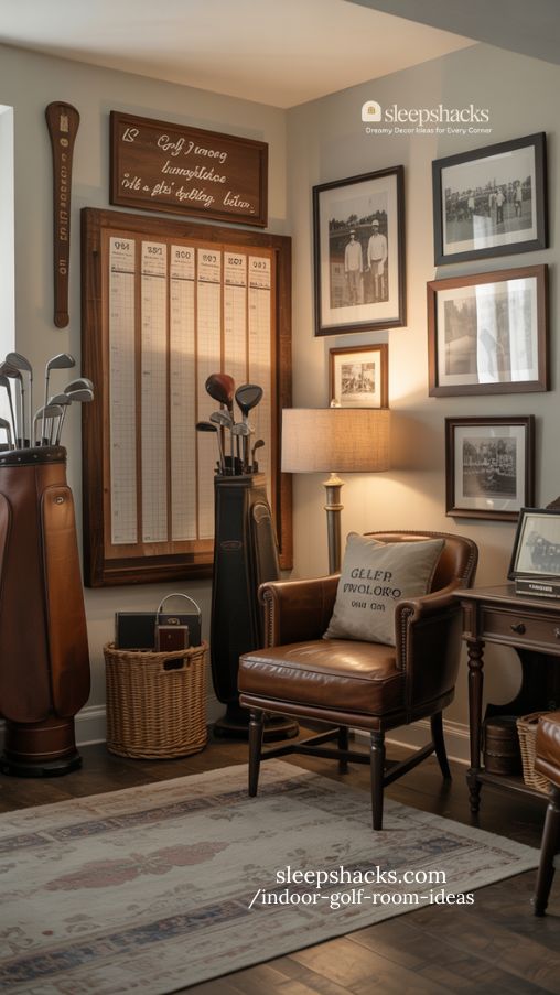 vintage club collector’s corner with cozy seating and classic golf décor