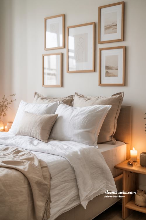 Above bed decor that turns a blank wall into personality and warmth