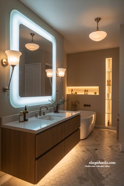 Atmospheric Layered Lighting Bathroom Remodel Ideas