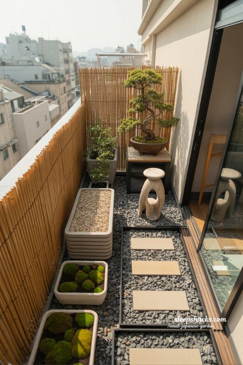 Balcony small japanese garden ideas for apartment living with bonsai gravel trays bamboo and zen balcony design