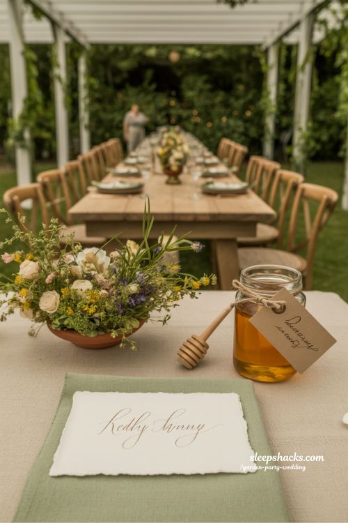 Bespoke Sustainable Garden Wedding Table Decor with Handwritten Details