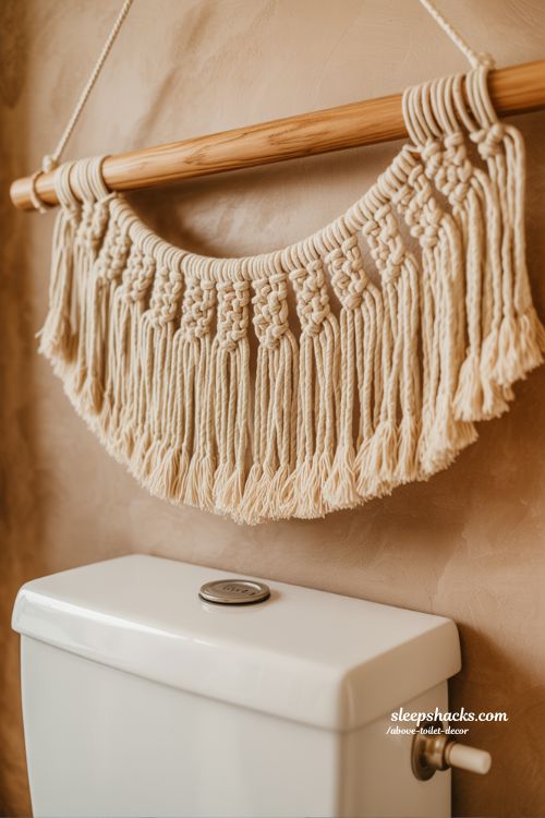 Boho Chic Woven Wall Hanging Above Toilet for Soft Textured Decor