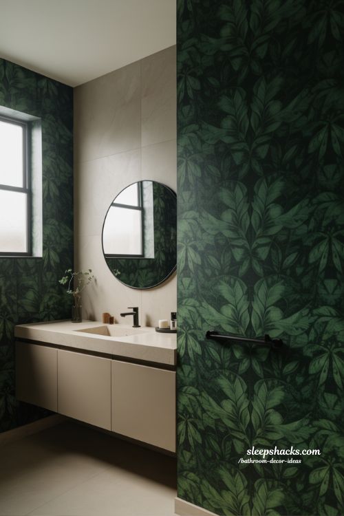 Bold Bathroom Decor Ideas With Wallpaper And Color Statement Wall Modern Dramatic Bathroom Design
