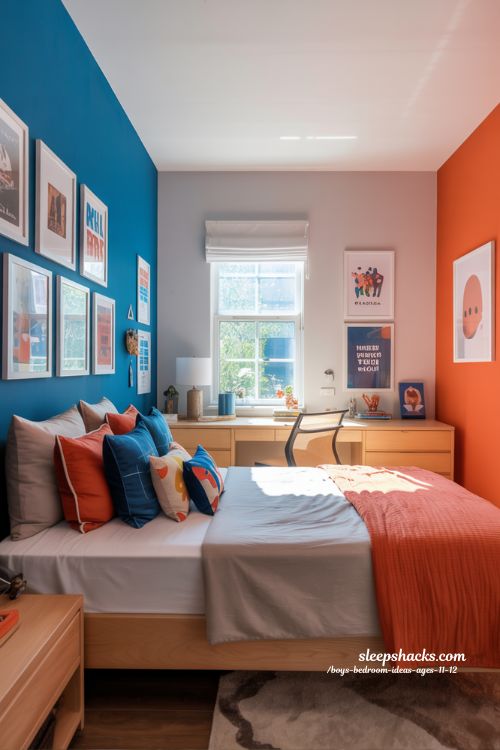 Bright Boys Bedroom Ideas Ages 11 12 with Bold Wall and Flexible Decor