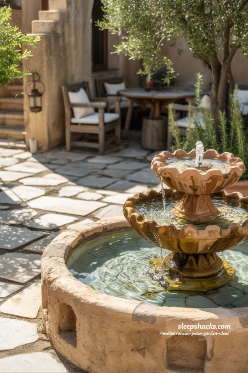 Prompt: High-resolution architectural landscape photography of a Mediterranean patio garden featuring professional gravel landscaping. The ground is covered in a uniform layer of fine-textured neutral beige pea gravel, intersected by a pathway of large weathered limestone stepping stones. The entire scene is in sharp focus from the individual pebbles in the foreground to the stone garden walls in the distance, with no bokeh or background blur. Clusters of purple lavender and silvery sage are planted directly into the gravel, creating a high-contrast organic look. The lighting is bright and direct, casting crisp shadows that define the texture of every stone and leaf. In the corner, a weathered wooden gate and a large terracotta urn are perfectly visible and clear. 8k resolution, hyper-realistic stone textures, vivid natural lighting, clean and expansive garden composition.