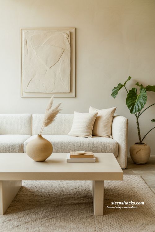 Calm Minimal Boho Living Room Decor Ideas: Neutral Tones and Intentional Simplicity